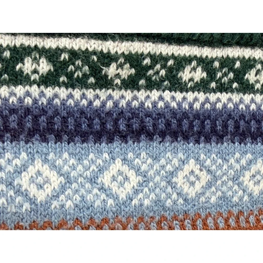 Gymboree Knit Baby Blanket Fair Isle Blue Green Stripes Designer Discontinued